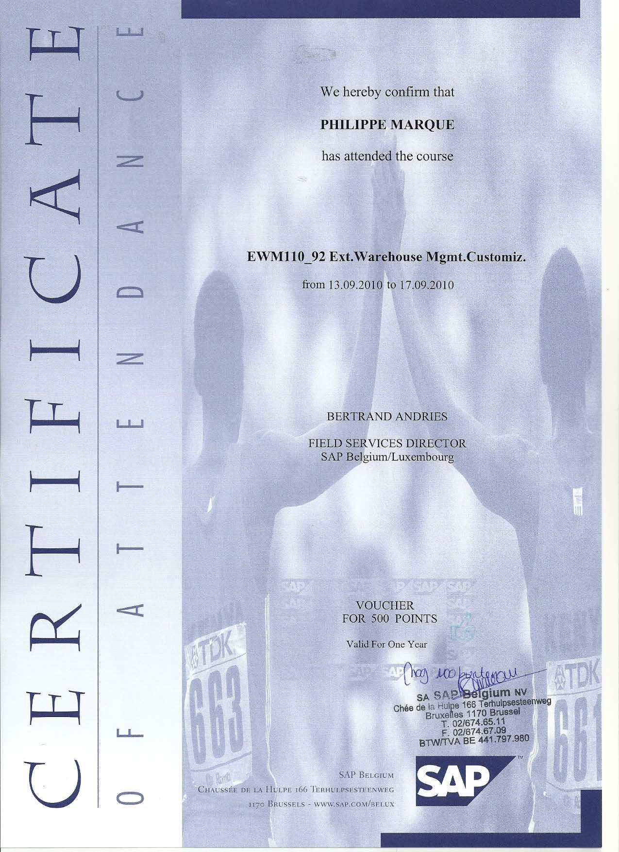 Certificate attendance EWM 110